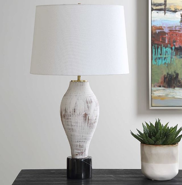 Uttermost® Magdaline Distressed White Table Lamp-1