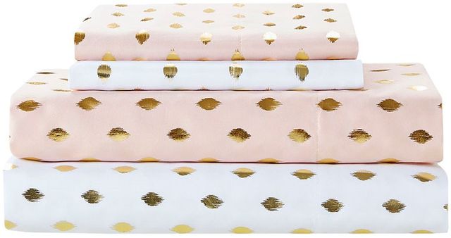 Olliix by Intelligent Design Blush/Gold Queen Metallic Dot Printed Sheet Set-3