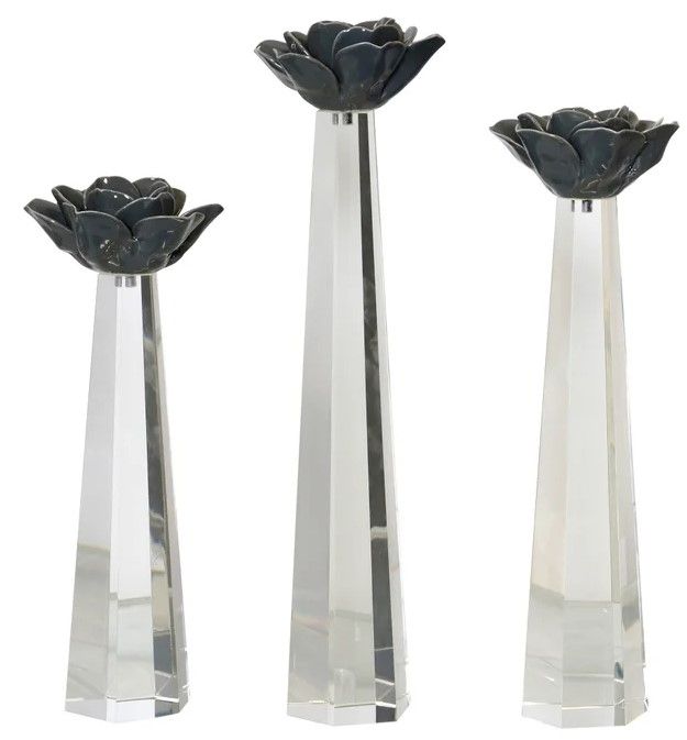 StyleCraft Austin Allen James 3-Piece Crystal/Gray 16" Candle Holder Set-0