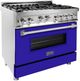 ZLINE 36" Stainless Steel/Blue Matte Pro Style Gas Range-1