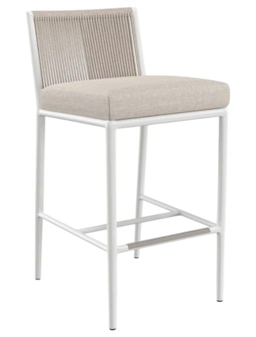 Sunset West Sabbia Natural/Satin White Aluminum/Olefin Rope Outdoor Bar Stool with Echo Ash Cushion-0