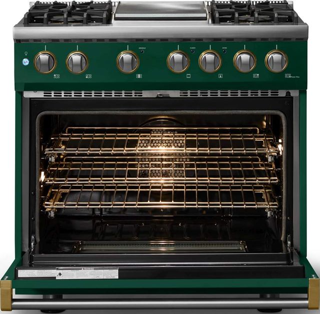 Viking® 5 Series 36" Ivy Pro Style Dual Fuel (LP) Range with Brushed Brass Trim-1