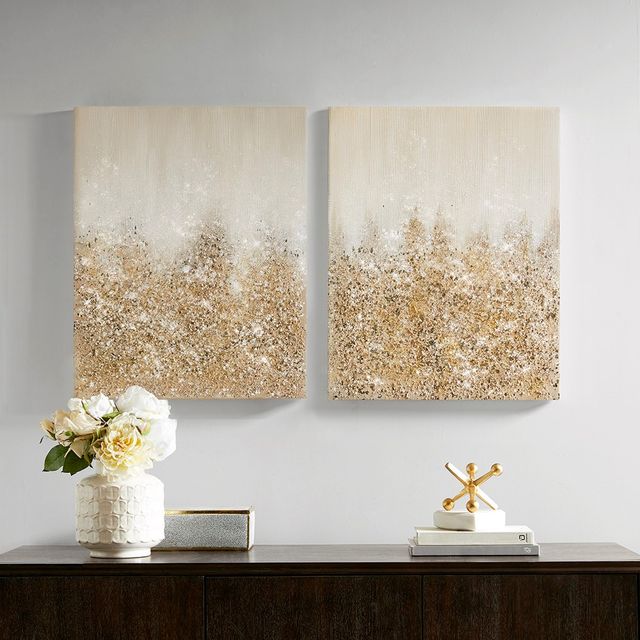 Olliix by Madison Park Gold Set of 2 Golden Glimmer Hand Brush Embellished Canvas-2