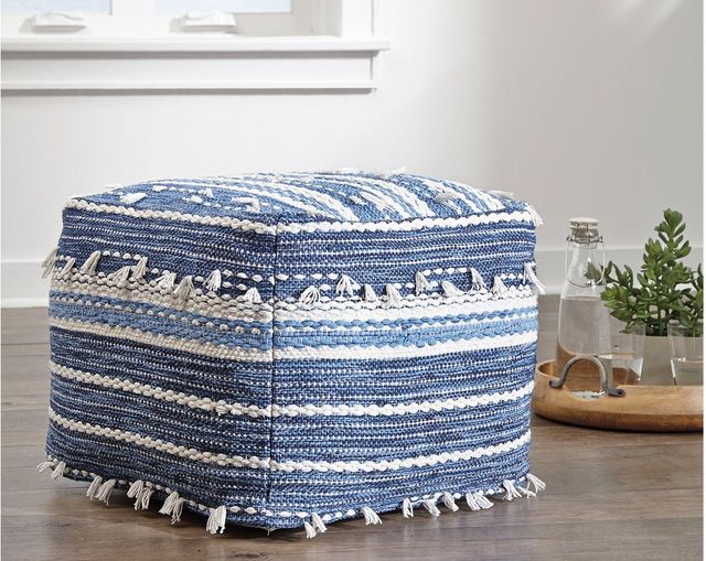 Signature Design by Ashley® Anthony Blue/White Pouf-1