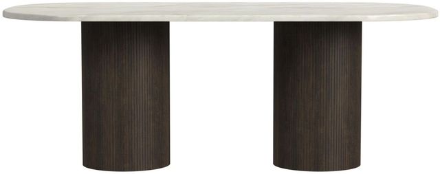 Elements International Sylvie White Faux Marble Top Dining Table with Dark Brown Base-2
