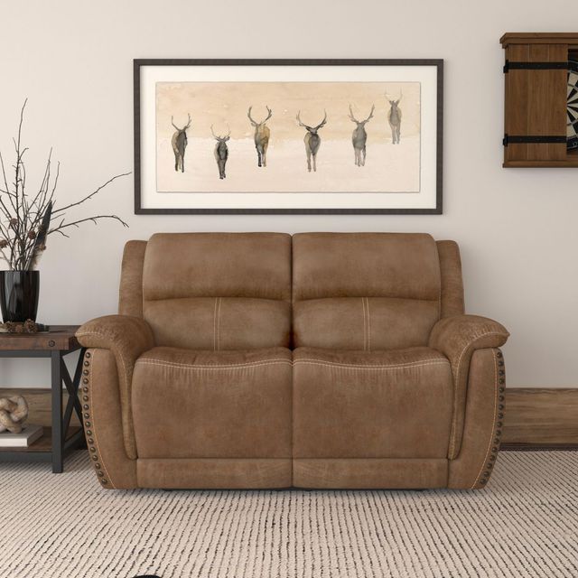 Flexsteel® Beau Silt Tan Power Reclining Loveseat with Power Headrests-1