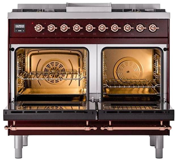 Ilve® Nostalgie II Noblesse 40'' Burgundy Pro Style Dual Fuel Range with Copper Trim-2