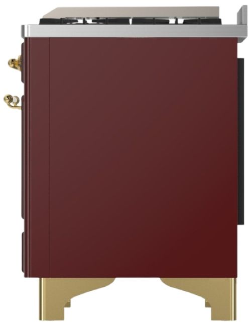 Ilve® Majestic III 36" Burgundy Pro Style Dual Fuel Liquid Propane Range with 6 Black Brass Burners and Brass Trim-3