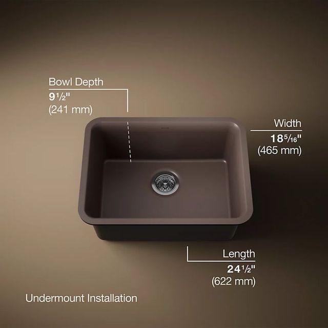 KOHLER® Cairn® Matte Brown 25" Undermount Single-Bowl Kitchen Sink-2