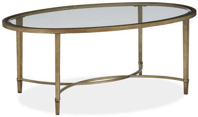 Magnussen Home® Copia Glass Top Demilune Cocktail Table with Antiqued Tint Metal Base-1