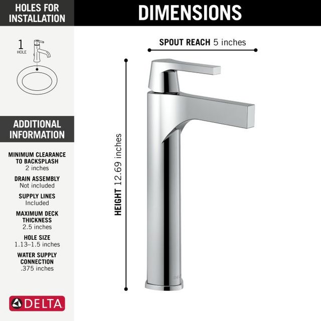 Delta Zura® Chrome Single Handle Vessel Bathroom Faucet-3