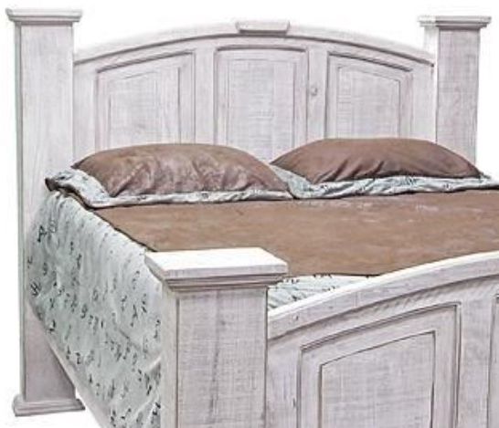 Million Dollar Rustic Frosted White Queen Mansion Panel Bed-1
