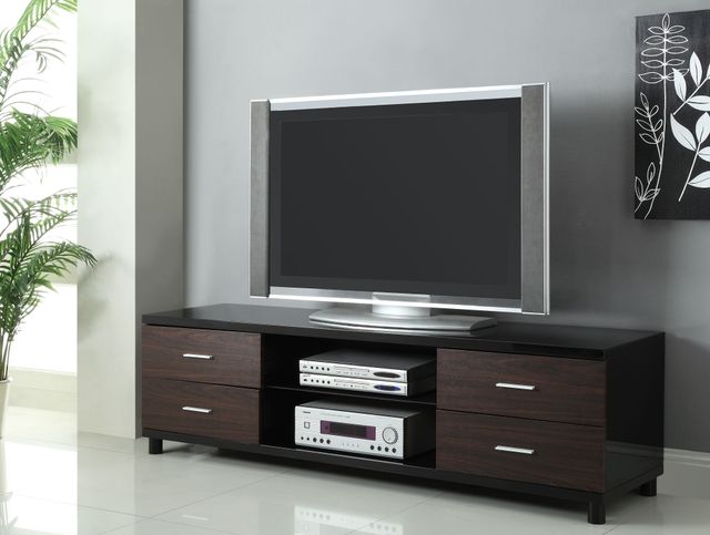 Coaster® Glossy Black And Walnut 4-Drawer TV Console-1