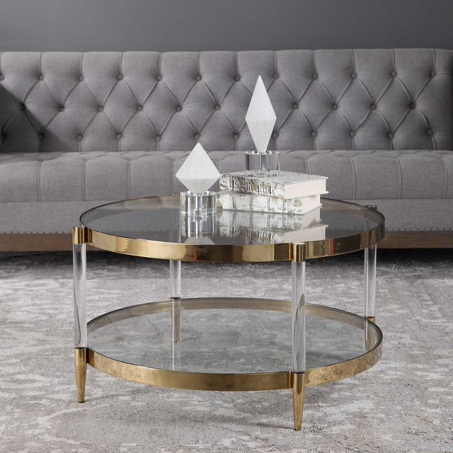Uttermost® Kellen Glass Top Coffee Table with Clear and Gold Base-1