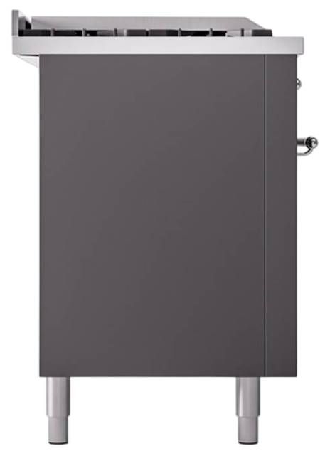 Ilve® Nostalgie II Noblesse 60'' Graphite Matte Pro Style Dual Fuel Range with Chrome Trim-2