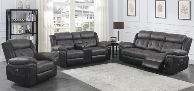 Coaster® Saybrook 3-Piece Black/Charcoal Tufted Cushion Power Living Room Set -1