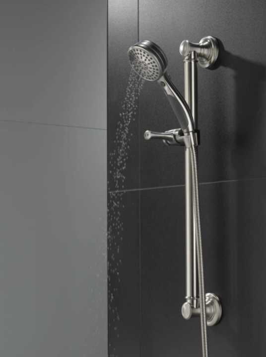 Delta Universal Showering Stainless 9-Setting ActivTouch® Hand Shower with Traditional Slide Bar/Grab Bar-1