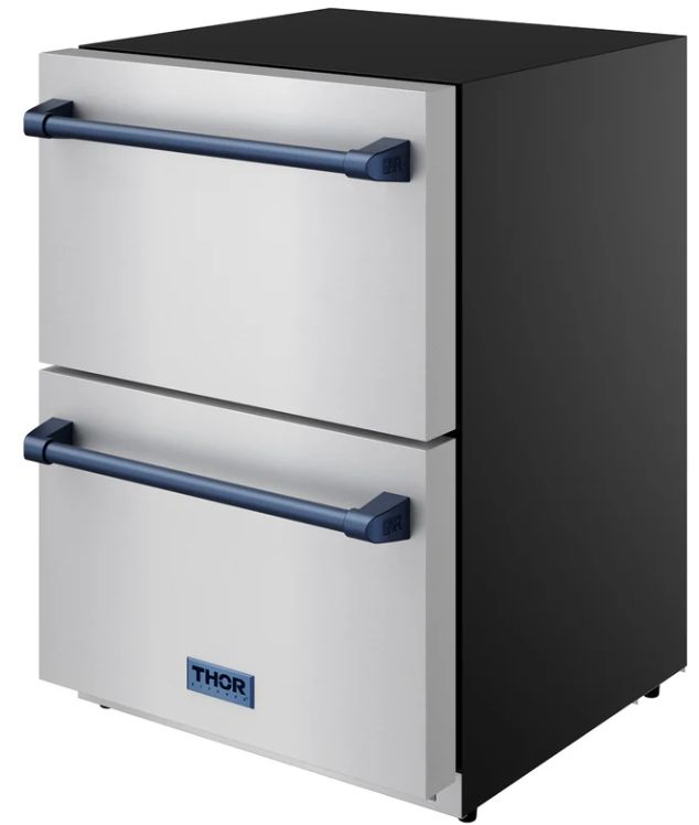 Thor Kitchen® Gordon Ramsay 24" 5.4 Cu. Ft. Stainless Steel Outdoor Under-Counter Refrigerator with Blue Handle-3