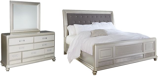 Signature Design by Ashley® Coralayne 3-Piece Gray Queen Upholstered Sleigh Bed Set-0