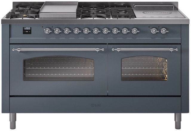 Ilve® Nostalgie II Series 60" Blue Grey Pro Style Dual Fuel Range-0