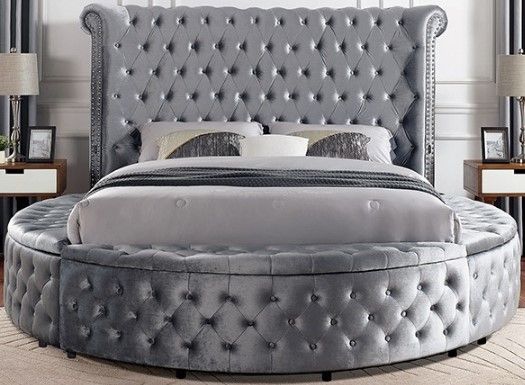 Furniture of America® Sansom Gray Eastern King Upholstered Platform Bed-1