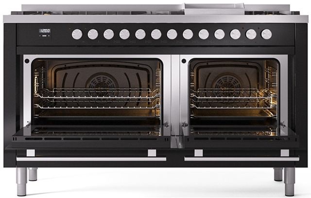 Ilve® Professional Plus II 60" Glossy Black Pro Style Dual Fuel Range-1