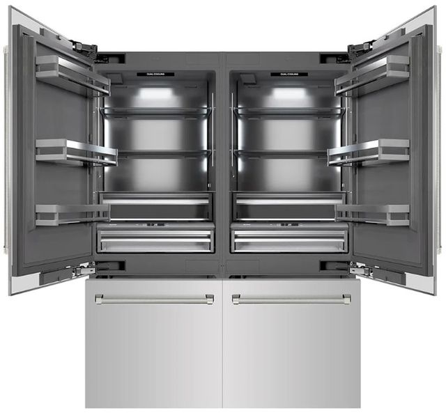 ZLINE Autograph Edition 60" 32.2 Cu. Ft. Stainless Steel with Graphite Gray Interior and Polished Nickel Helix Handles French Door Built-In Bottom Freezer Refrigerator with Water Dispenser and Ice Maker -1