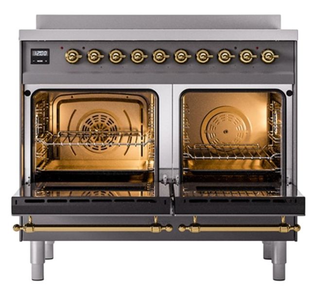 Ilve® Nostalgie II Noblesse 40'' Graphite Matte Pro Style Induction Range with Brass Trim-1