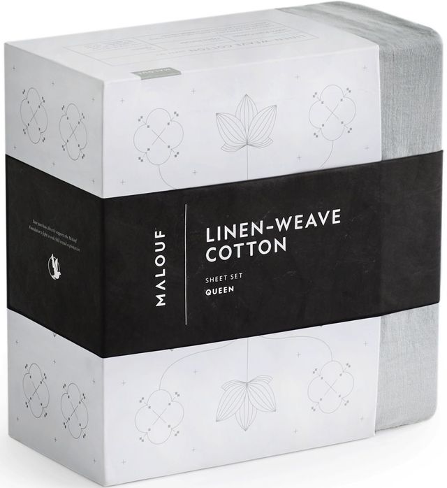 Malouf® Linen-Weave Cotton Fog Queen Pillow Case-2
