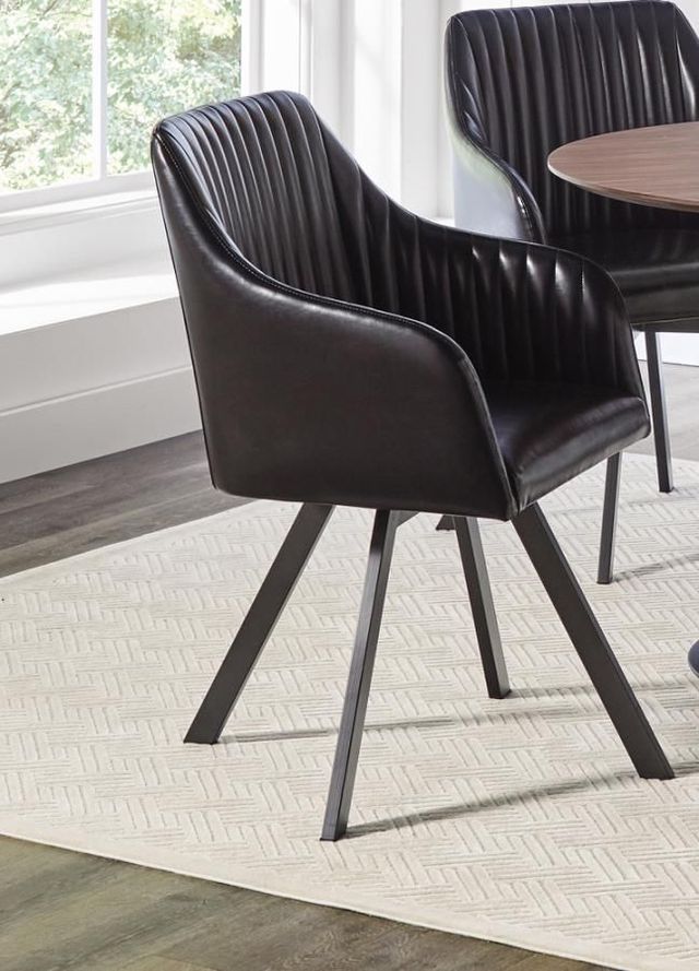 Coaster® Arika Black/Gunmetal Tufted Sloped Arm Swivel Dining Chair-1