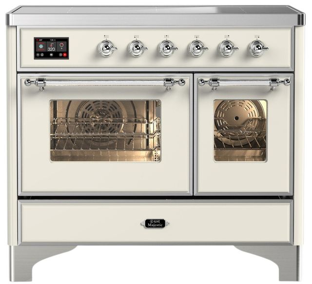 Ilve® Majestic III 40" Antique White Pro Style Induction Range with Triple Glass Door and Chrome Trim-0