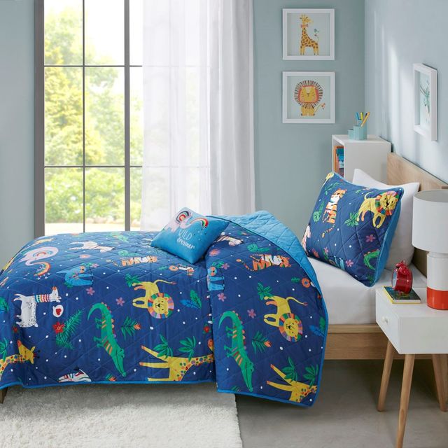 Olliix by Mi Zone Kids Rainbow Animals Printed Multi Twin Coverlet Set-2