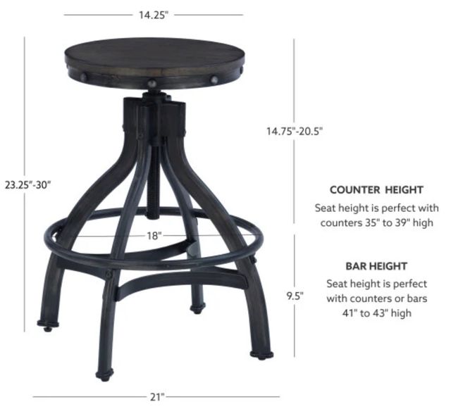 Powell® Haywood Dark Gunmetal/Gray Adjustable Backless Stool -2