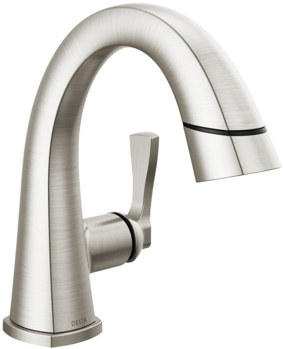 Delta Stryke® Lumicoat® Stainless Single Lever Handle Pull Down Bathroom Faucet-0