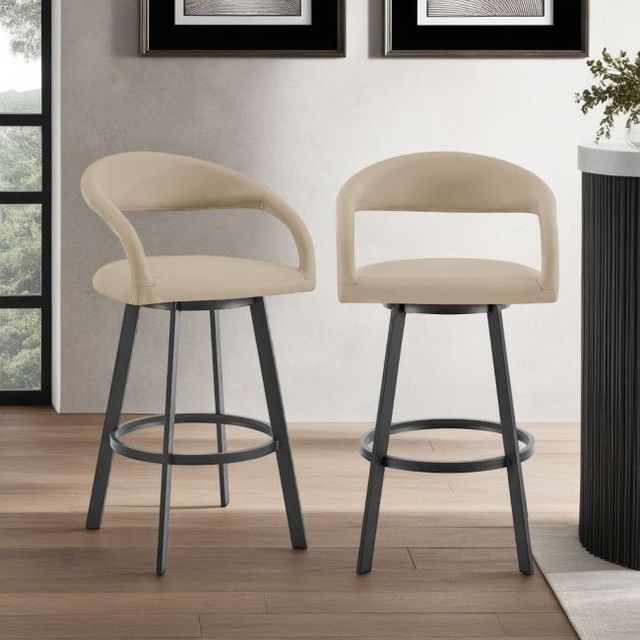 Armen Living Ramona Beige/Matte Black Swivel Bar Stool-1
