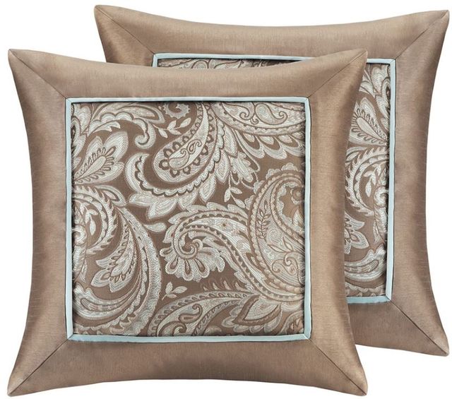 Olliix by Madison Park Aubrey Blue 20x20" Jacquard Square Pillow Pair-0