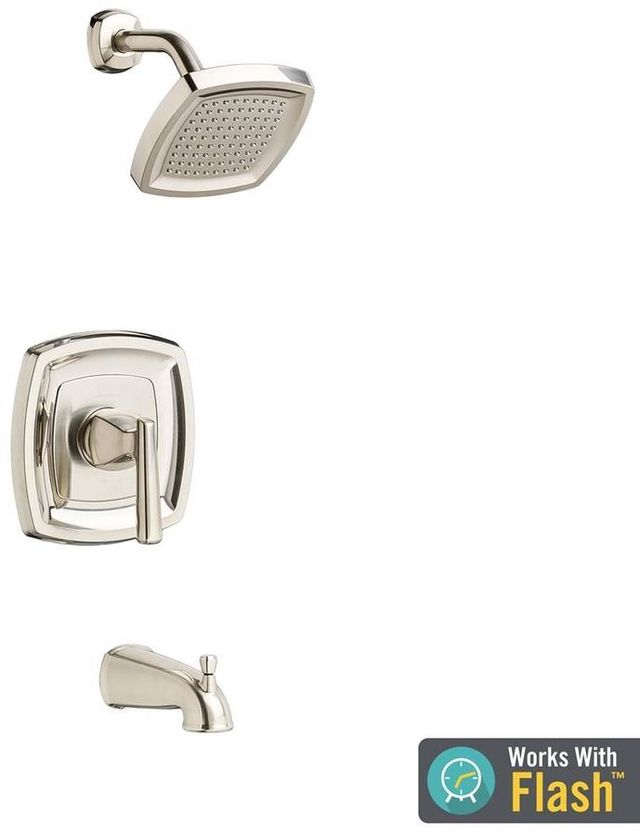 American Standard Edgemere® Brushed Nickel Tub and Shower Trim Kit with Water-Saving Showerhead and Double Ceramic Pressure Balance Cartridge with Lever Handle-0