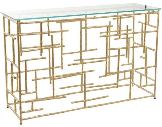 Deco Marche U Select Clear Console Table with Gold Base-0