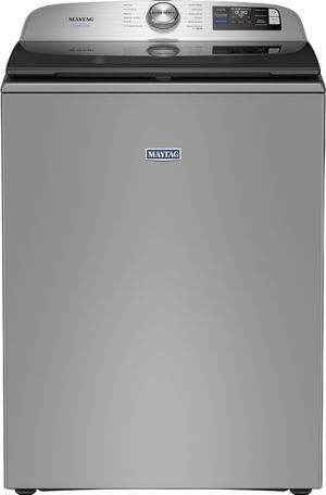 Front view of the Maytag® Pet Pro 5.2 Cu. Ft. Classic Silver Agitator Top Load Washer