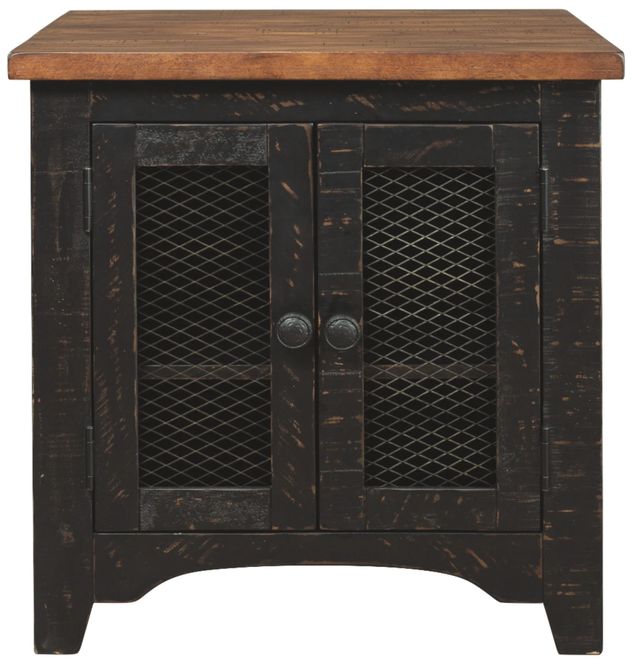 Signature Design by Ashley® Valebeck Light Brown End Table with Rustic Black Base-1