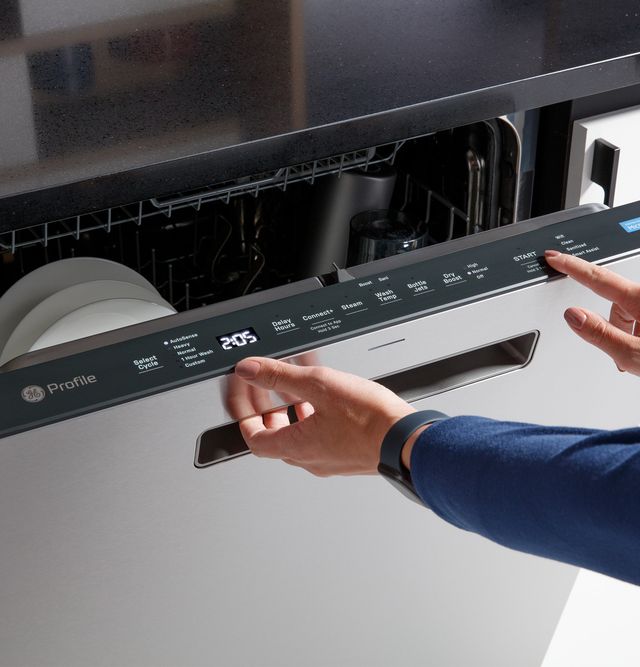 GE Profile and Cafe appliances in a modern kitchen GE Profile and Cafe appliances in a modern kitchen