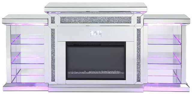 ACME Furniture Noralie Faux Diamonds/Mirrored Fireplace with LED and Bluetooth-6
