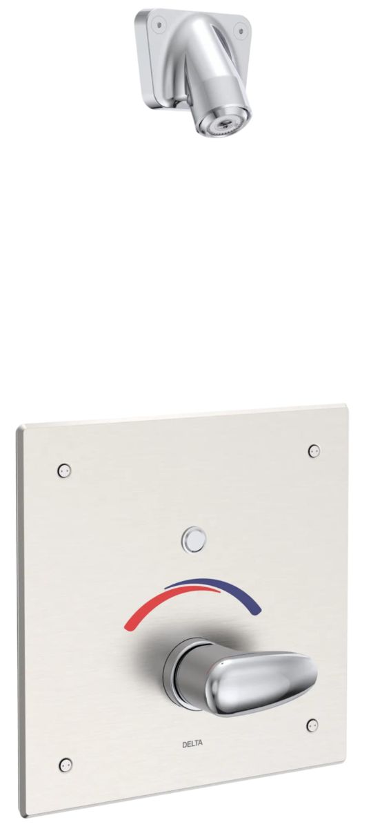 Delta Commercial Chrome Battery Operated Electronic Shower Trim with Push Button Activator-0