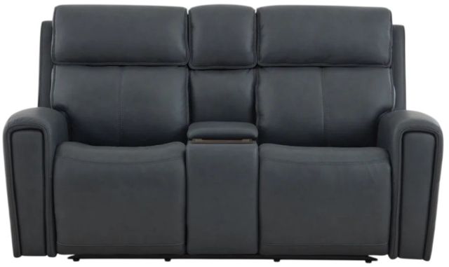 Flexsteel® Warren True Navy Leather Power Reclining Loveseat with Console, Power Headrest and Lumbar-4