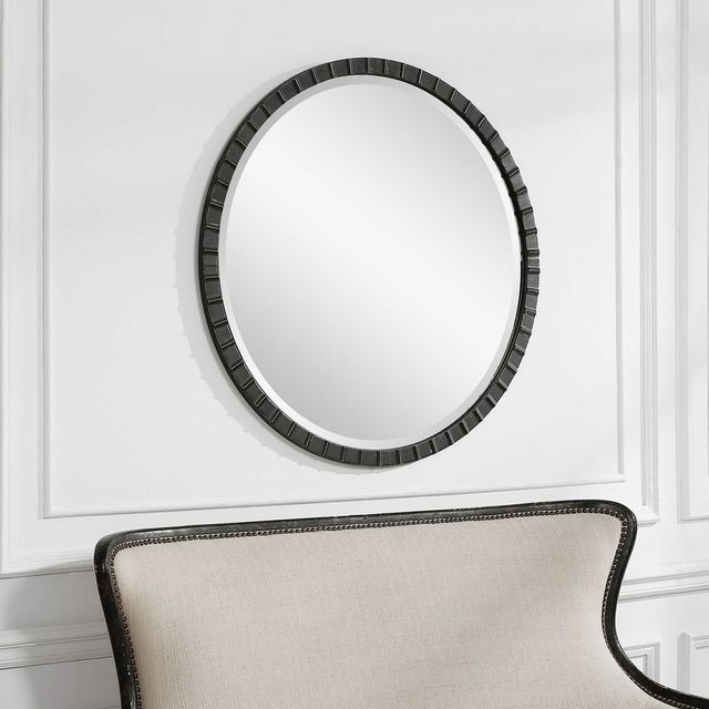 Uttermost® Dandridge Distressed Matte Black Round Mirror-2