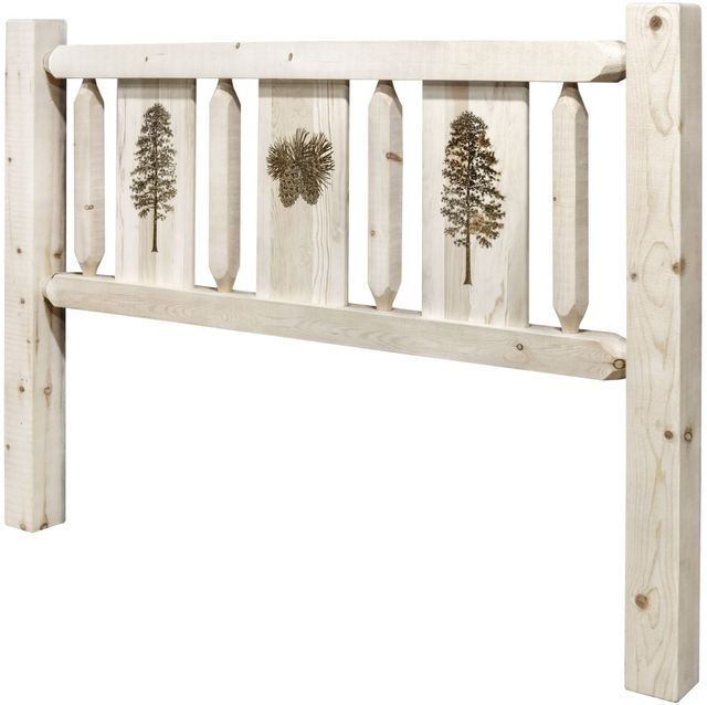 Montana Woodworks® Homestead Clear Lacquer Queen Headboard with Laser Engraved Pine Design-2
