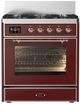 Ilve® Majestic III 30" Burgundy Pro Style Dual Fuel Natural Gas Range with Triple Glass Door and Copper Trim-0