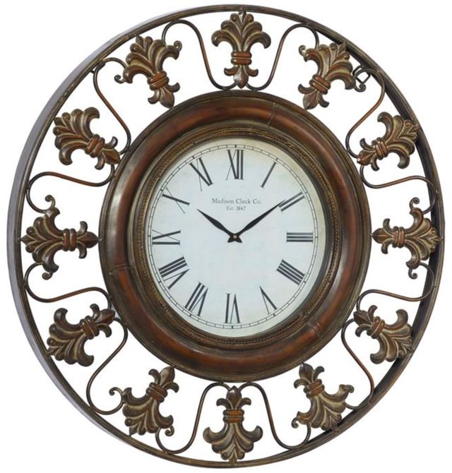 Deco Marche Brown 38” Fleur De Lis Wall Clock-1