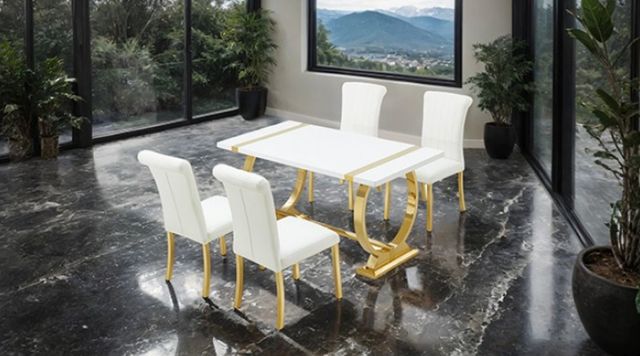Furniture of America® Holstebro White 60" Dining Table with Gold Base-1