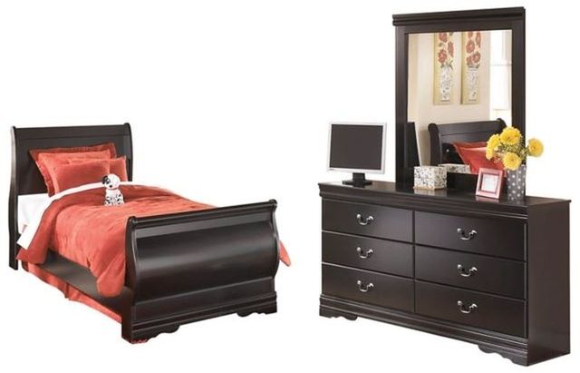 Signature Design by Ashley® Huey Vineyard 2-Piece Black Twin Sleigh Bed Set-0